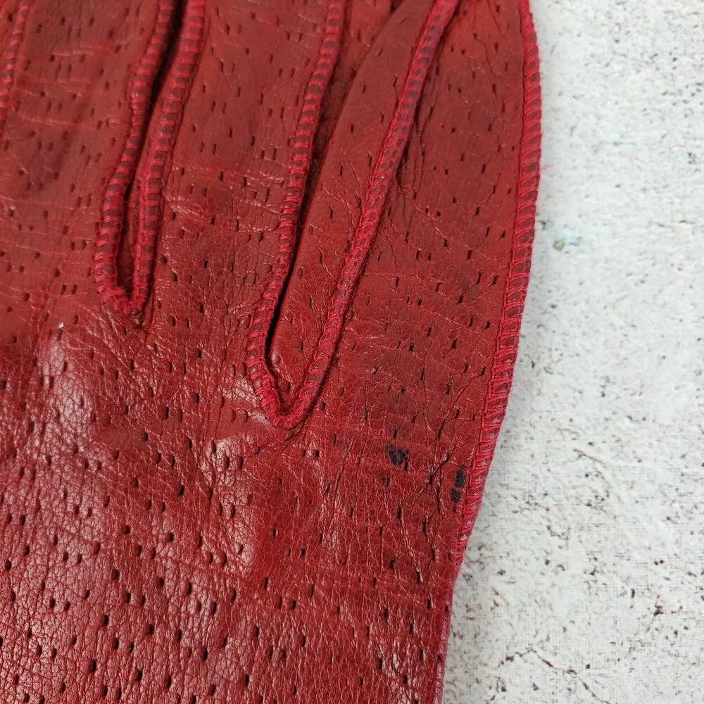 Vintage Ann Taylor Leather Perforated Gloves Red size 6.5